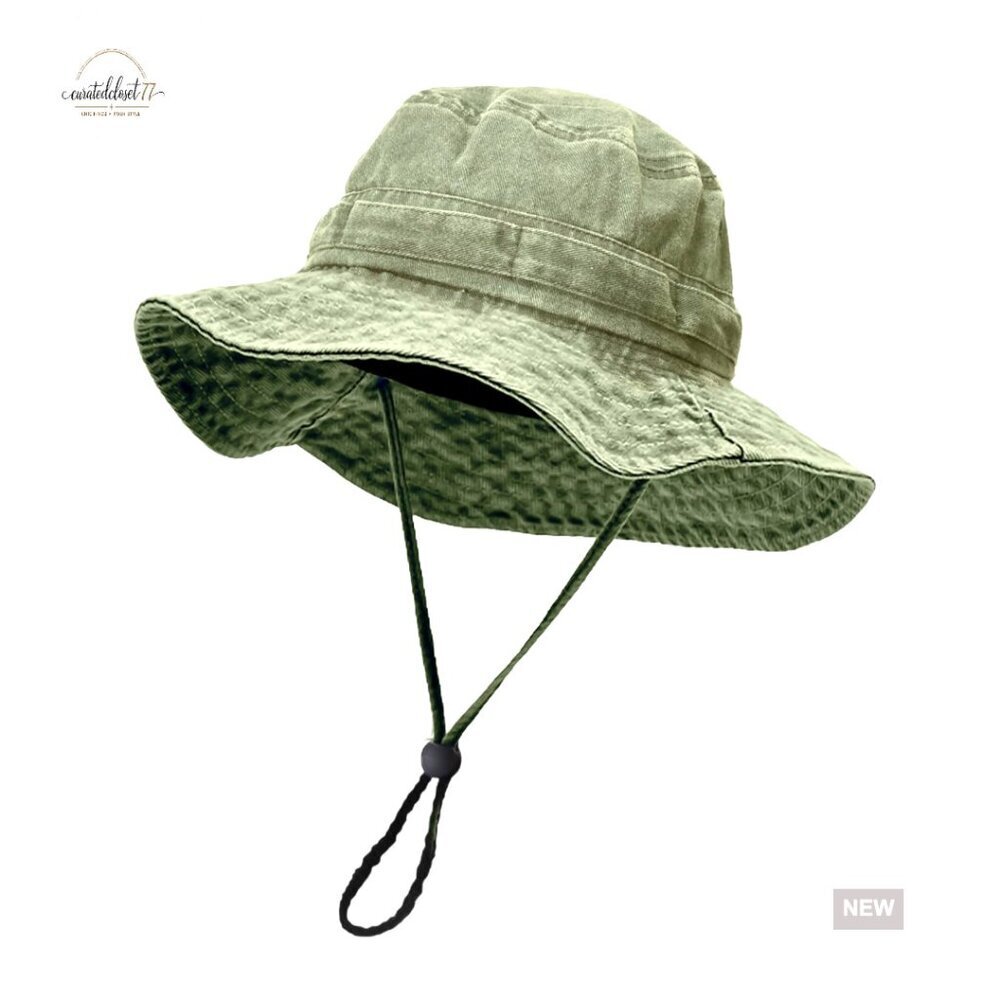 Unisex UPF50+ Cotton Bucket Hat Adjustable Wide Brim Sun Protection